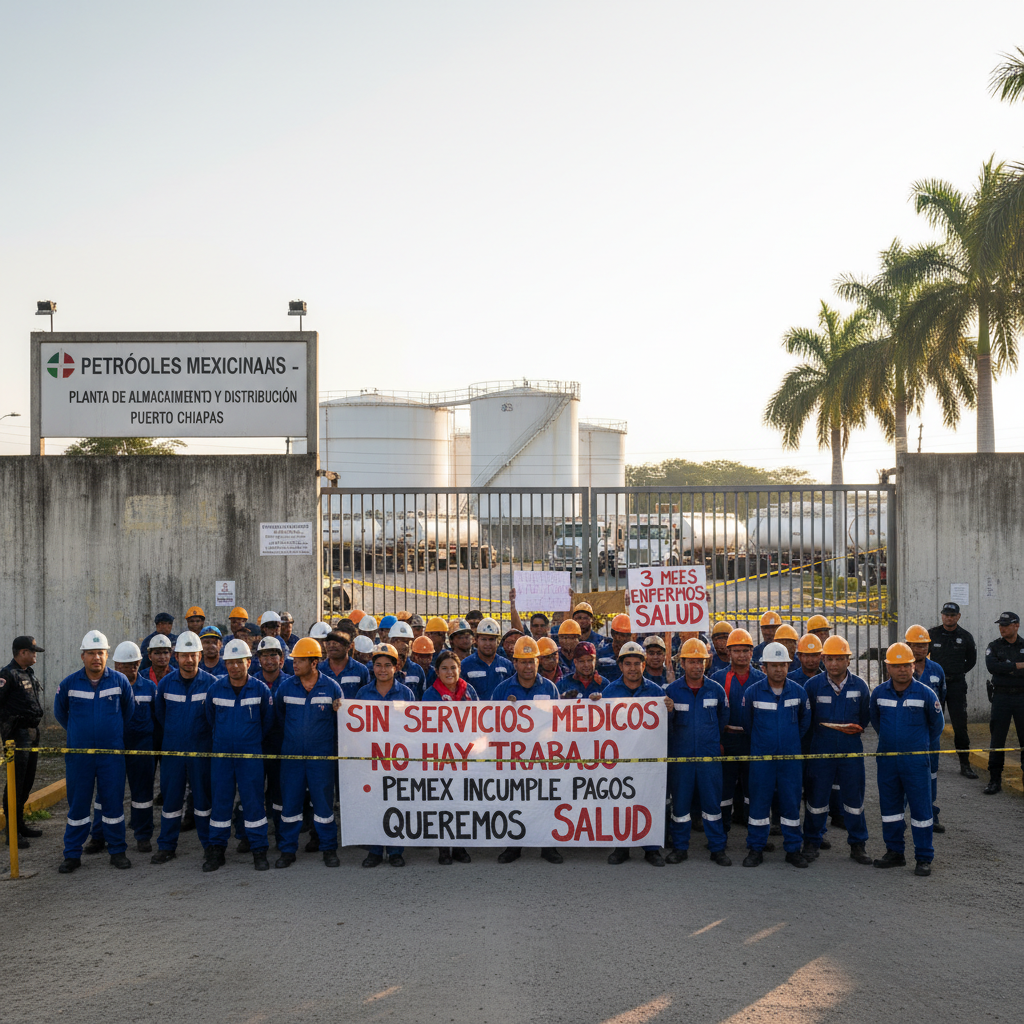 Trabajadores de Pemex en Chiapas Intensifican Bloqueo por Crítica Falta de Servicios Médicos
