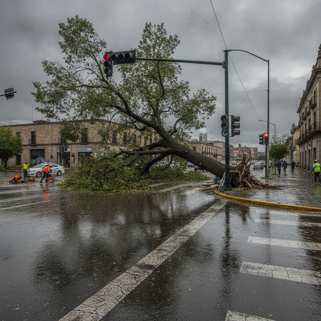 Fuertes Lluvias en Durango Dejan Árboles y Semáforos Caídos en la Capital
