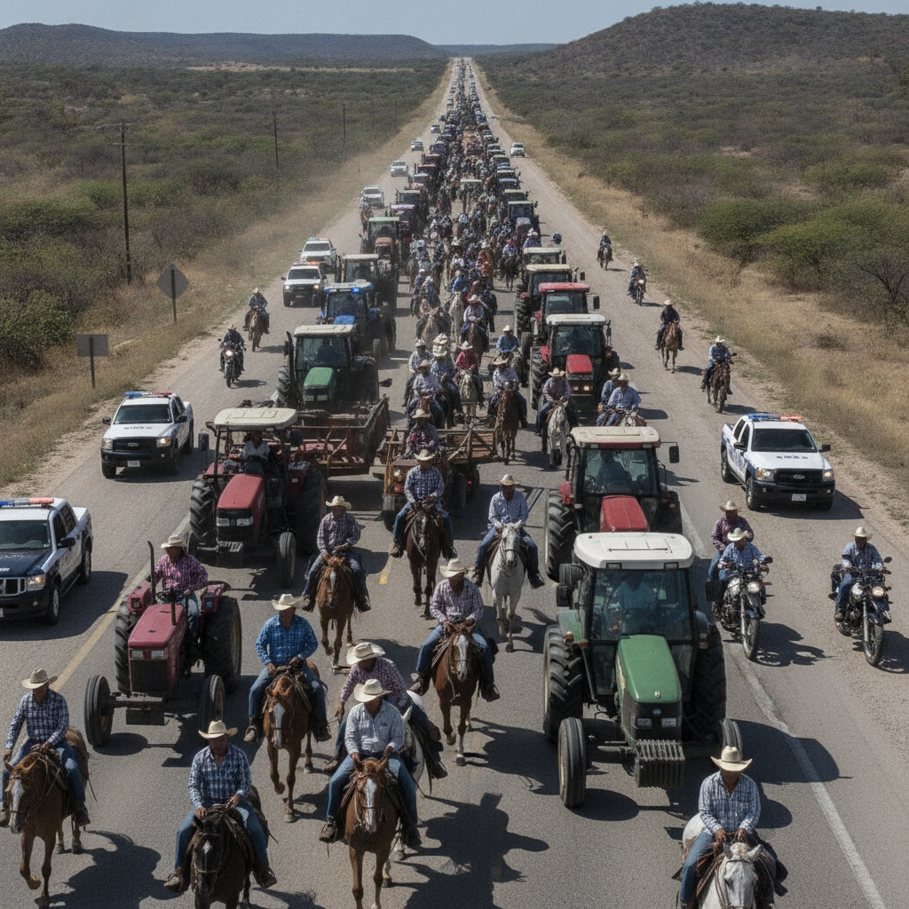 Tamaulipas: Miles Marchan con Tractores y Caballos por Liberación de Líder